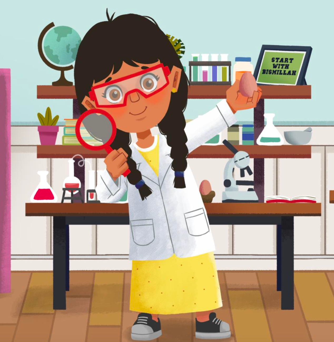 young scientist girl with a magnifying glass