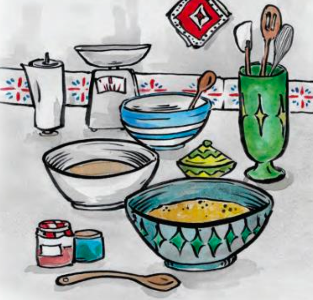 illustrated bowls and ingredients